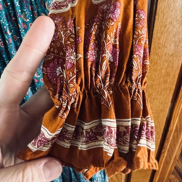 Floral Teal and Orange Women's Dress - Picture 4 of 6